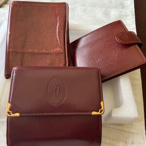 Elegant Burgundy Wallet Trio Bundle : Cartier Authentic cardholder,men wallet